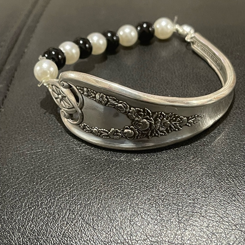Intricate Silver and Black Bracelet with Vintage Design handmade jewelry silver